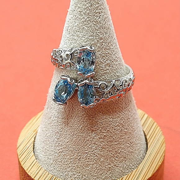 Natural Oval Apatite 6x4mm 14K White Gold Plate 925 Sterling Silver Ring 7 - Picture 8 of 9